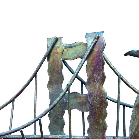 Vintage Mid Century Copper Metal Brutalist Style Wall Hanging Sailboats Bridge - Picture 12 of 16